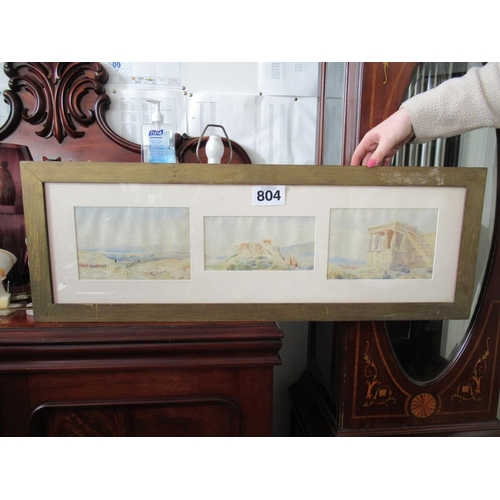 804 - Framed set of 3 Watercolours. 28'' x 6''