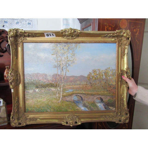 811 - Large Oil on Board in superb gilt frame - Bridge over Clady Bective. Signed Patrick Reel.  24'' x17.... 