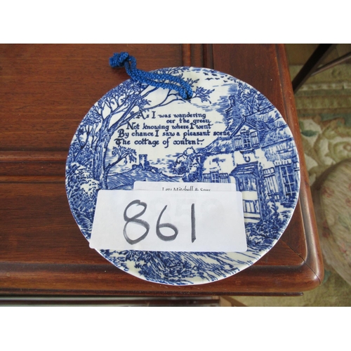 861 - Small blue Staffordshire wall plaque.