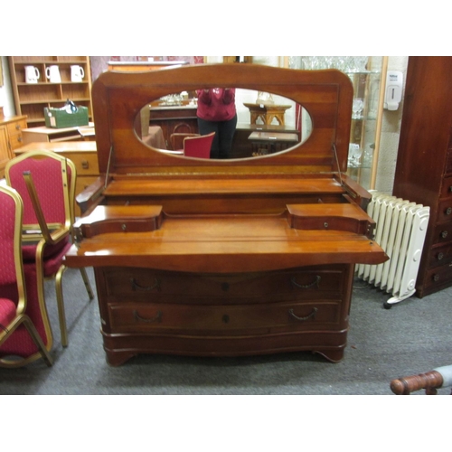 107 - Art deco 3 drawer chest come dressing table. H: 87cm x W:128cm x D:54cm, when opened H:141cm