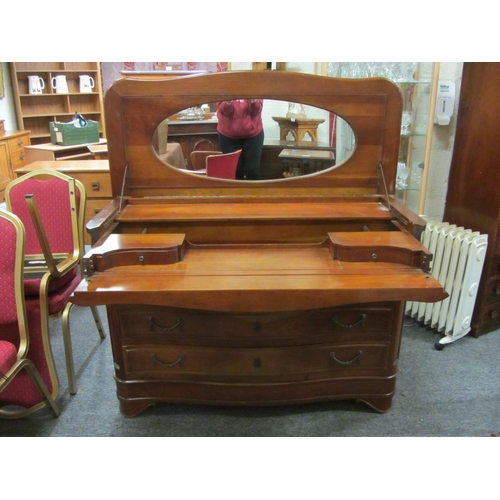 107 - Art deco 3 drawer chest come dressing table. H: 87cm x W:128cm x D:54cm, when opened H:141cm