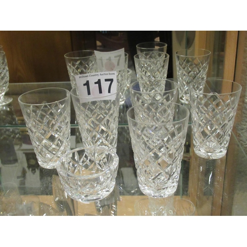 117 - Set of 5 cut glass glasses  H:9cm plus cut glass dish.