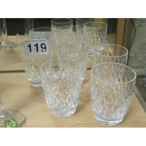 119 - Set of 5 Waterford crystal cut glass glasses H:9cm.