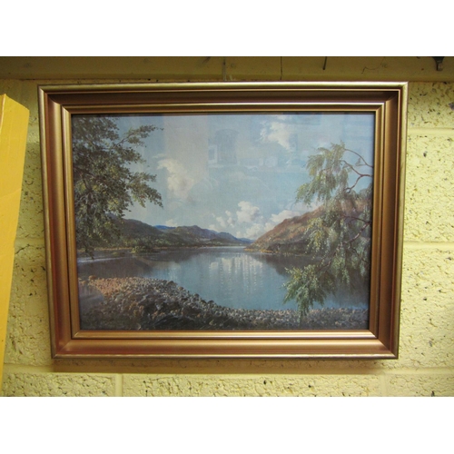 126 - Pair of Coloured prints in gilt frames - River and Mountain scenes.  57cm x 44cm.