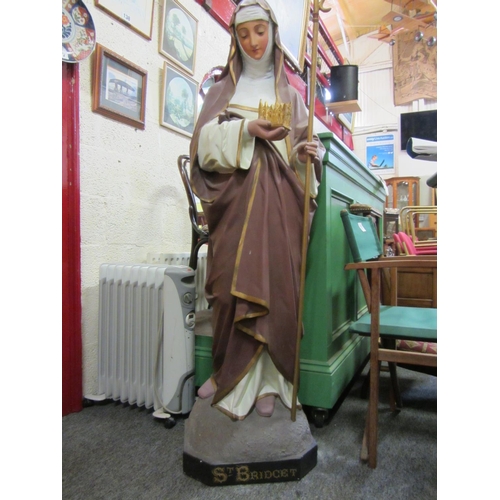 140 - Large religious statue - St Bridget  H:153cm, Base 44cm x 44cm.