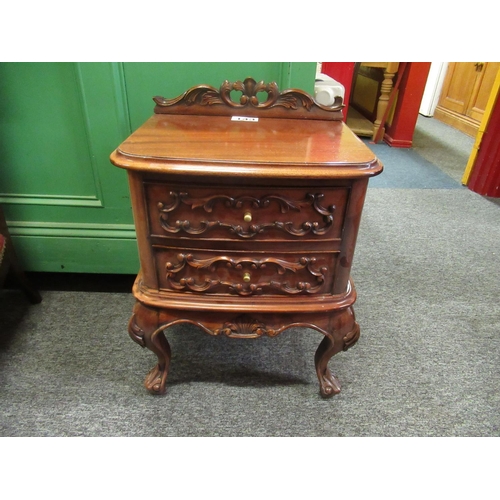 143 - Mahogany 2 drawer bedside cabinet. H:62cm x 51cm x 37cm.