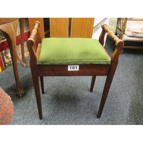 191 - Mahogany lift up piano stool.