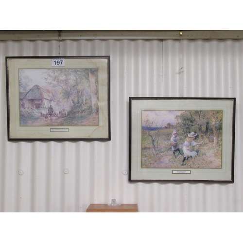 197 - Pair of coloured prints - Spring scenes. 43cm x53cm.