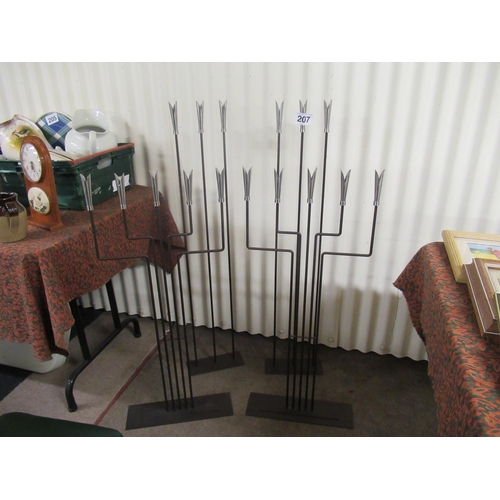 207 - 2 Free standing 5 branch candle holders  H:93cm, plus 2 free standing 3 branch candle holders  111cm... 