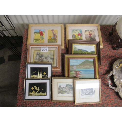 208 - 9 assorted framed pictures.