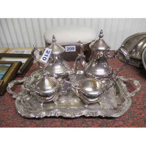 210 - 4 piece silver plate tea and coffee set with tray.