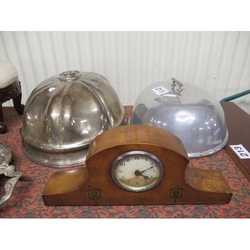 211 - Large victorian meat cover plus another also mahogany Quartz mantle clock.