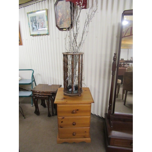 217 - Umbrella stand with light up twigs plus pine 3 drawer bedside locker.