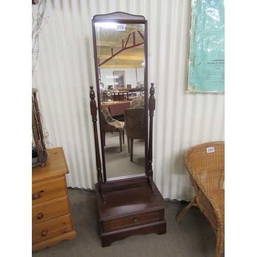 218 - Free standing dressing mirror with drawer.  H:166cm x 54cm