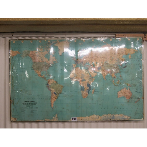 219 - Large Bartholomew world wall map.  151cm x 94cm.