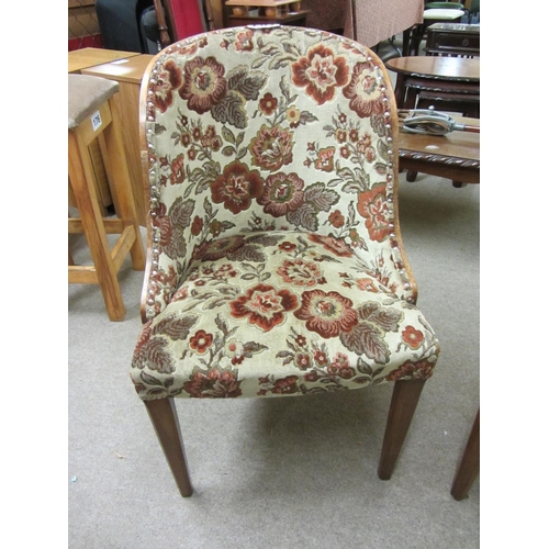 231 - 4 Walnut framed tapestry covered tub chairs. 2 legs repaired.