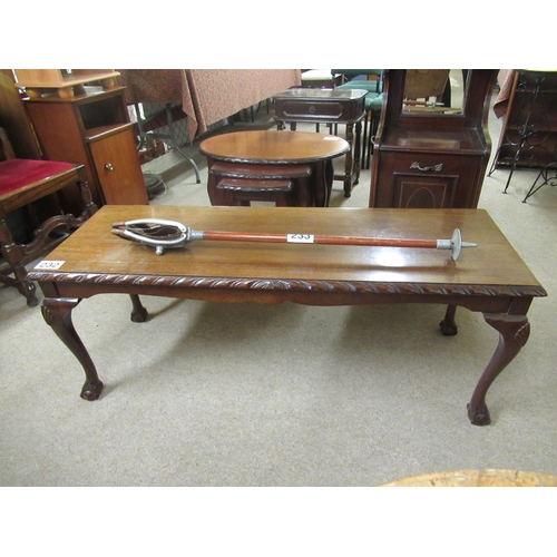 232 - Mahogany coffee table.  L:122cm.