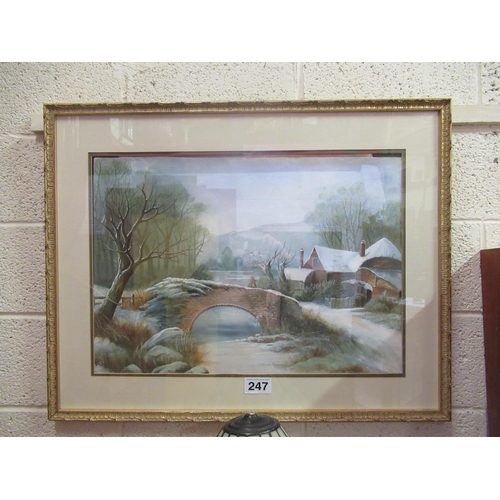 247 - Coloured print = Winter scene, 76cm x 96cm,