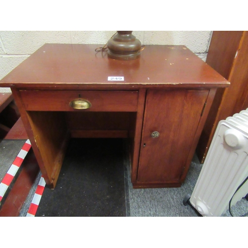 249 - Pine desk with drawer and cupboard.  H:76cm,  W:92cm, D:62cm.