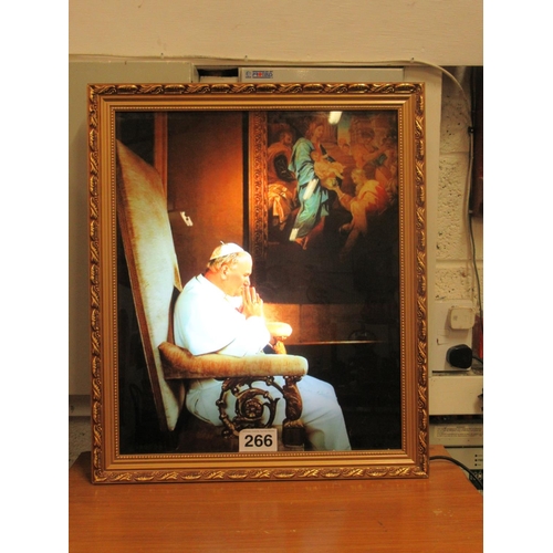 266 - Religious light up picture - Pope John Paul 2nd.  56cm x 66cm.