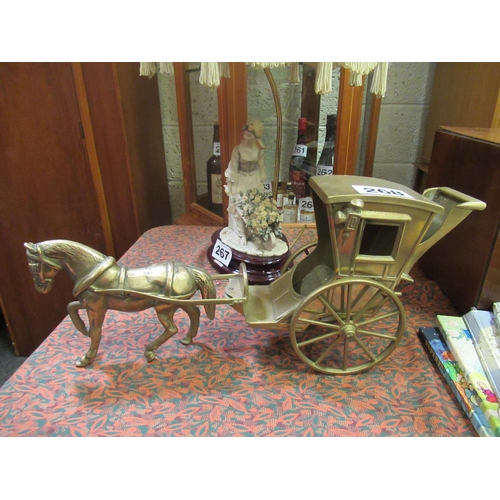 268 - Brass Horse and carriage.  L:60cm, H:25cm.