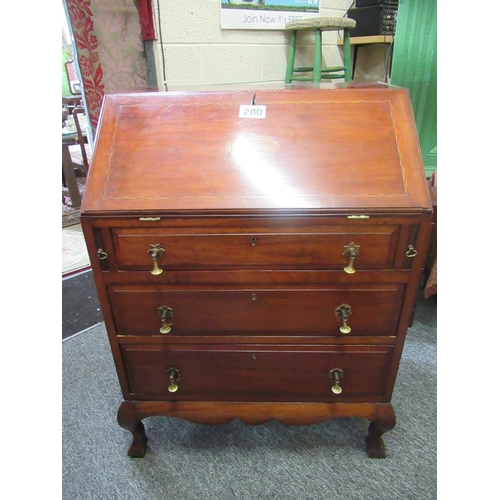 280 - Good Edwardian inlaid writing bureau with fitted interior.  H:110cm x, W:80cm, D:54cm.