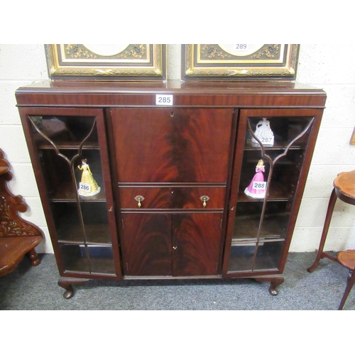 285 - Good Victorian mahogany display cabinet with 2 glazed doors and fitted with writing compartment.  H:... 