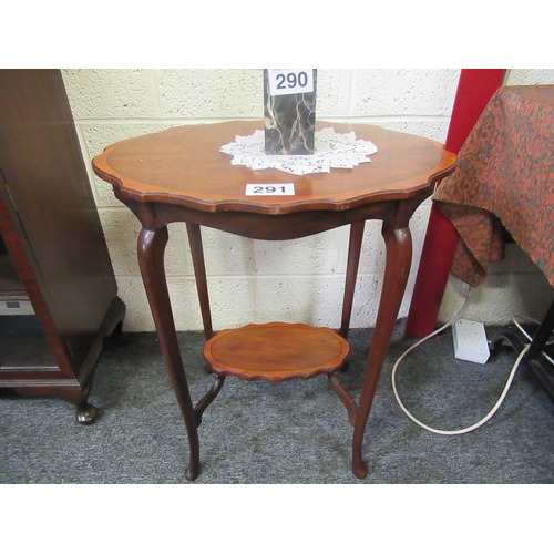 291 - Victorian mahogany inlaid oval 2 tier table.  H:70cm, Top: 60cm x 44cm