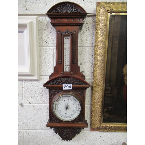 294 - Superb victorian mahogany carved banjo barometer. 103cm x 34cm.