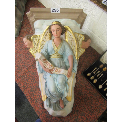 296 - Large religious wall mounted Corbel depiction Angles.  H:75cm x W:47 x 35cm.