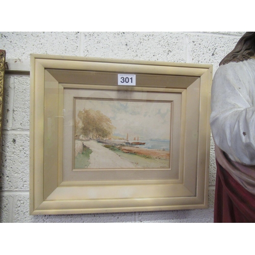 301 - Oil on Board - River scene, signed Morris.  70cm x 55cm.