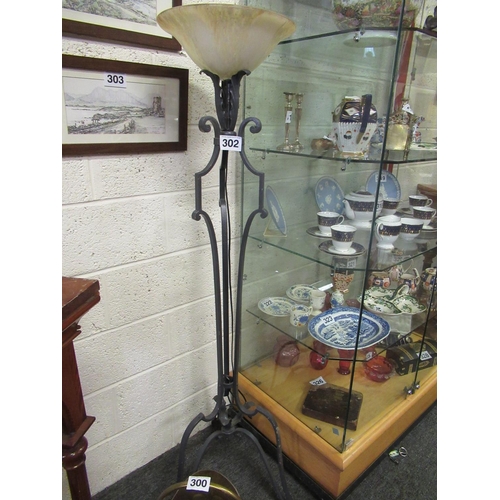 302 - Unusual Standard lamp with milk glass shade.  H:160cm.