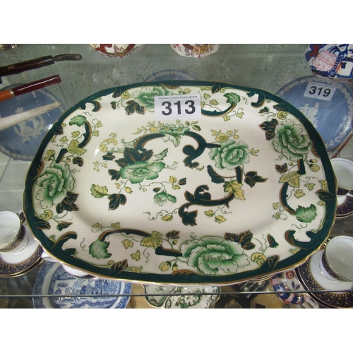 313 - Masons green pattern platter. 35cm x 28cm.