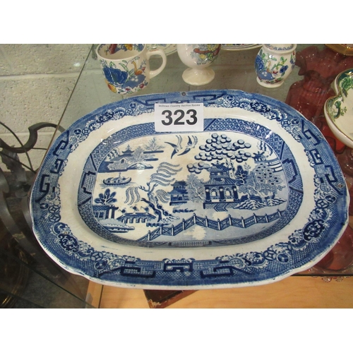 323 - Victorian blue and white meat platter.  32cm x 25cm.