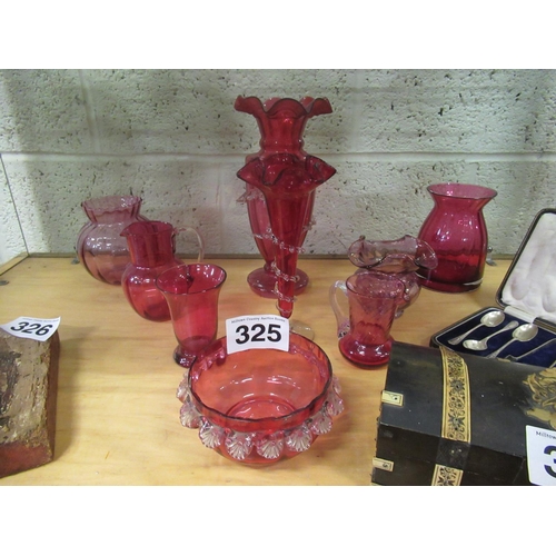 325 - 9 Pieces of Ruby glassware.