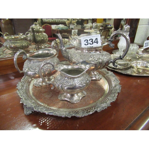 334 - 3 piece silver plated tea set with tray.