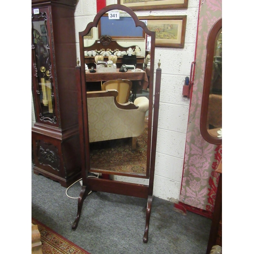 341 - Edwardian mahogany ladies dressing mirror.  H:155cm, W:60cm.