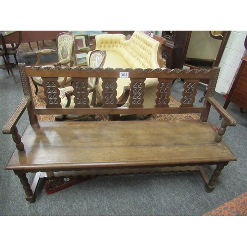 363 - Very fine victorian carved oak hall bench.  H:85cm, W:150cm.