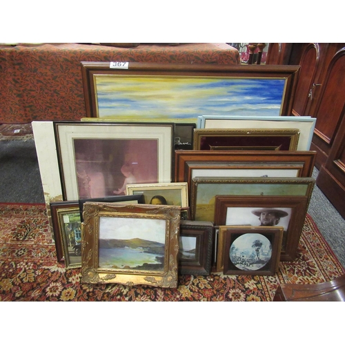 367 - Quantity of Oil paintings, watercolours, prints etc.