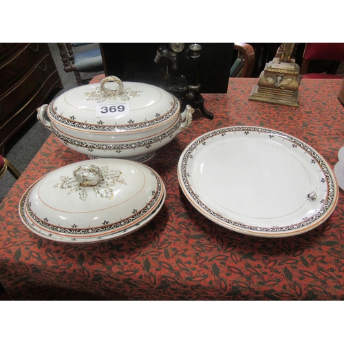 369 - 2 victorian hand painted Tureens plus cake dish.