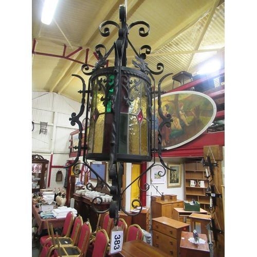 383 - Art deco hall lantern with leaded glass panels. H:80cm