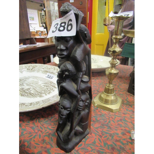 386 - Ebony African Tree of Life Tribe.  H:28cm.