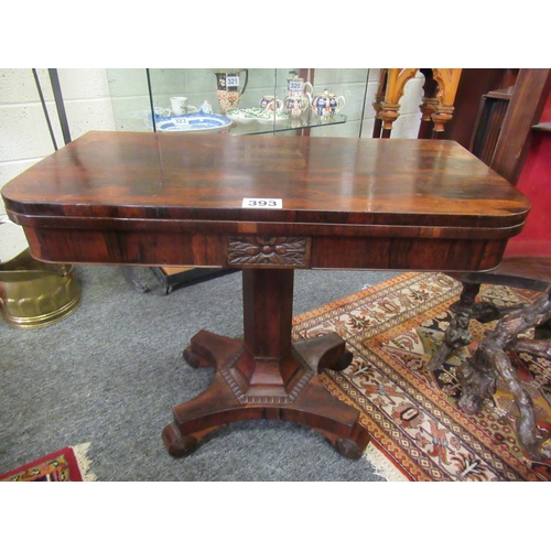 393 - William 4th Rosewood games table on pod.  H:74cm, Top when opened 90cm x 90cm.