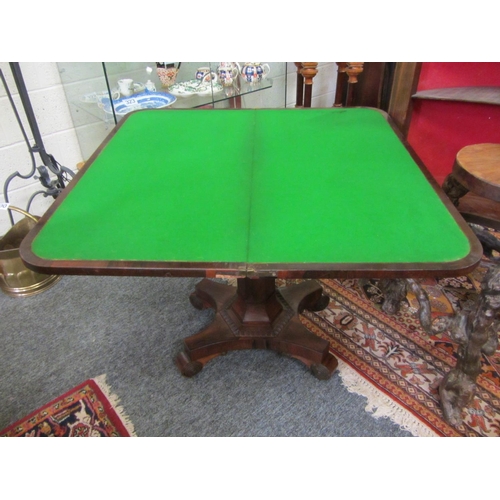 393 - William 4th Rosewood games table on pod.  H:74cm, Top when opened 90cm x 90cm.