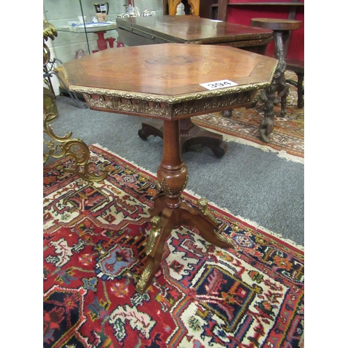 394 - French brass ormolu mounted occasional table on pod. H:75cm, Top:50cm x 50cm.