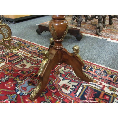 394 - French brass ormolu mounted occasional table on pod. H:75cm, Top:50cm x 50cm.