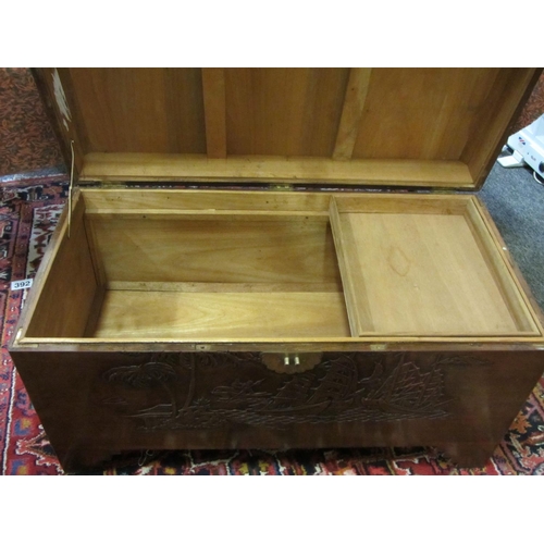 397 - Superb Chinese Camphor wood chest.  H:60cm, W:100cm, D:50cm.