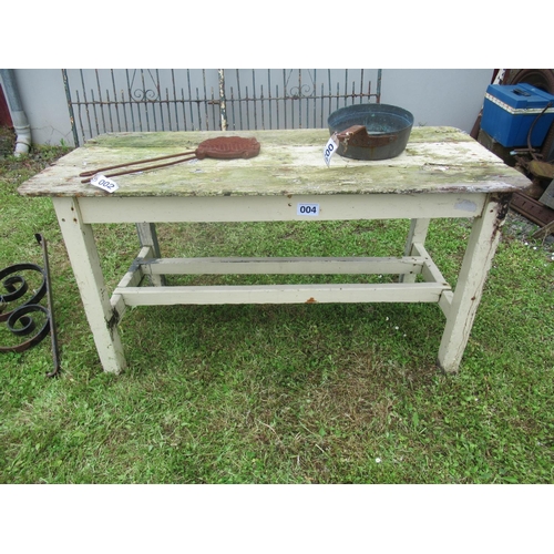 4 - Good antique pine double stretcher base Farmhouse kitchen table. Top:145x 67cm