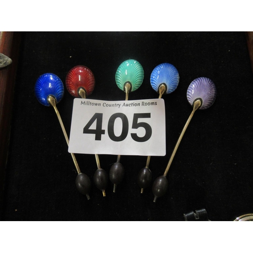 405 - 5 Vintage Silver and enamel spoons.