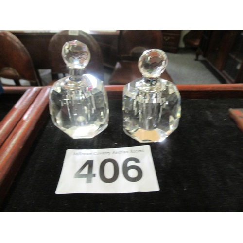 406 - 2 Glass perfume bottles.